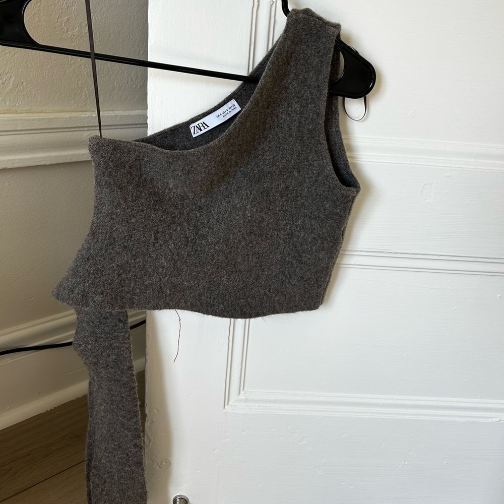 Zara One Shoulder Crop Top with Wrap-Around Detail